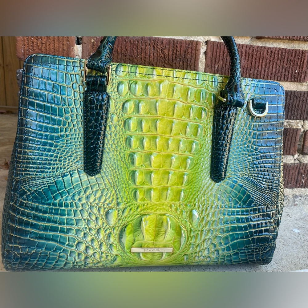 Brahmin Zesty Green Ombré Melbourne Small Finley bag + matching Ady Wallet - Picture 2 of 5